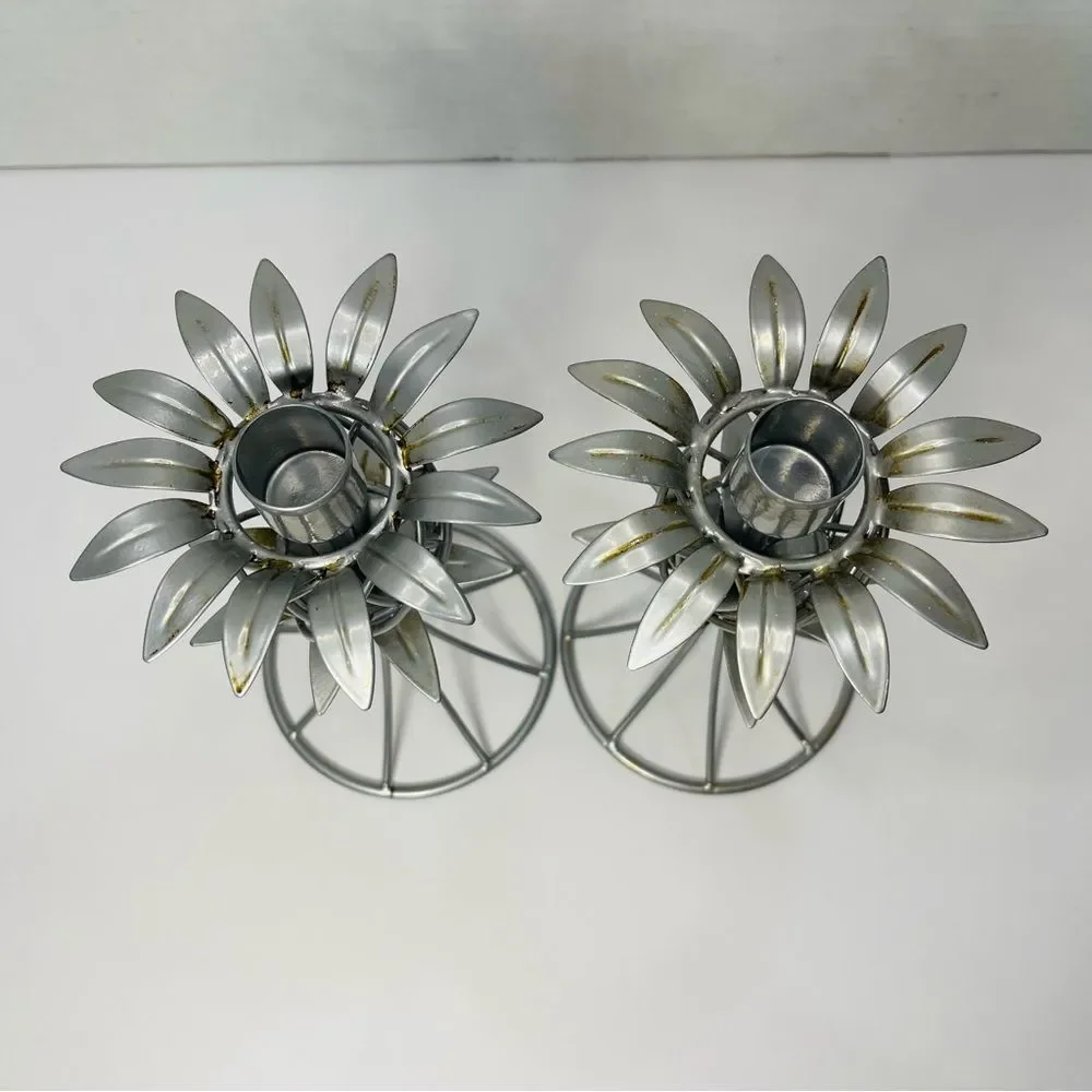Pineapple Shape Metal Candle Sticks Holders Hawaiian Tropical Coastal Set of 2